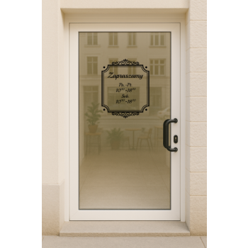 Naklejka z godzinami otwarcia – elegancka ramka, ozdobny styl